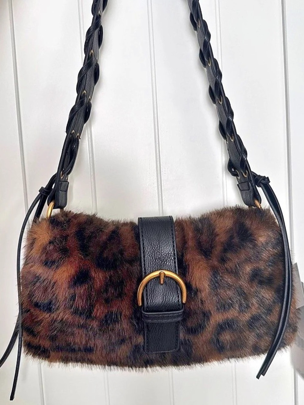 madden girl Faux Fur Leopard Print Shoulder Bag NWT